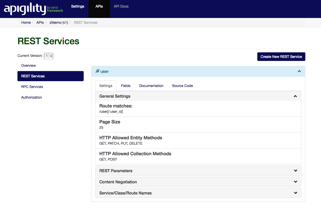 REST user endpoint
