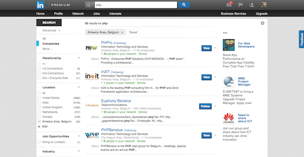 Search for PHP in Antwerp Area, Belgium